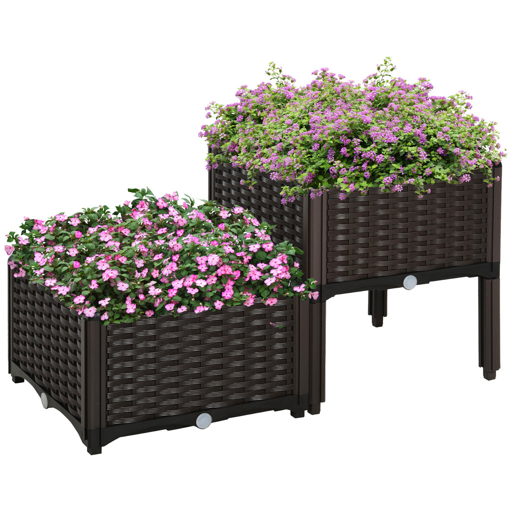 2 Tier Raised Garden Bed Wagon Planter Boxes with Drainage for Vegetables Flowers Herbs Outdoor