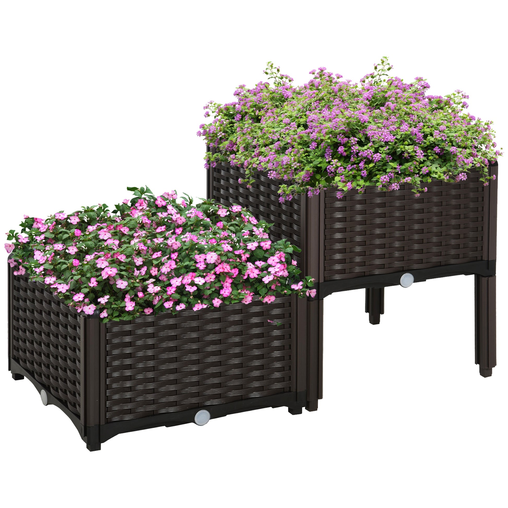 2 Tier Raised Garden Bed Wagon Planter Boxes with Drainage for Vegetables Flowers Herbs Outdoor