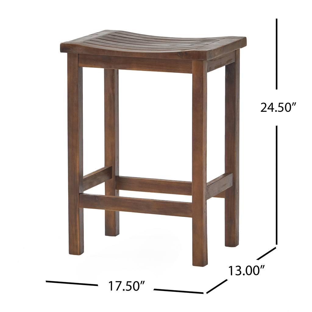 Acacia Wood Counter Height Bar Stools Set of 2, Mahogany Brown Outdoor Patio Kitchen