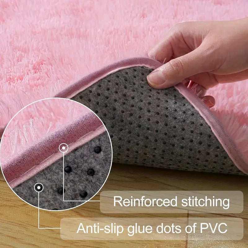 Blush Pink Shag Rug Ultra-Soft 1.7" Thick Non-Slip with Grip Pads for Bedroom or Office