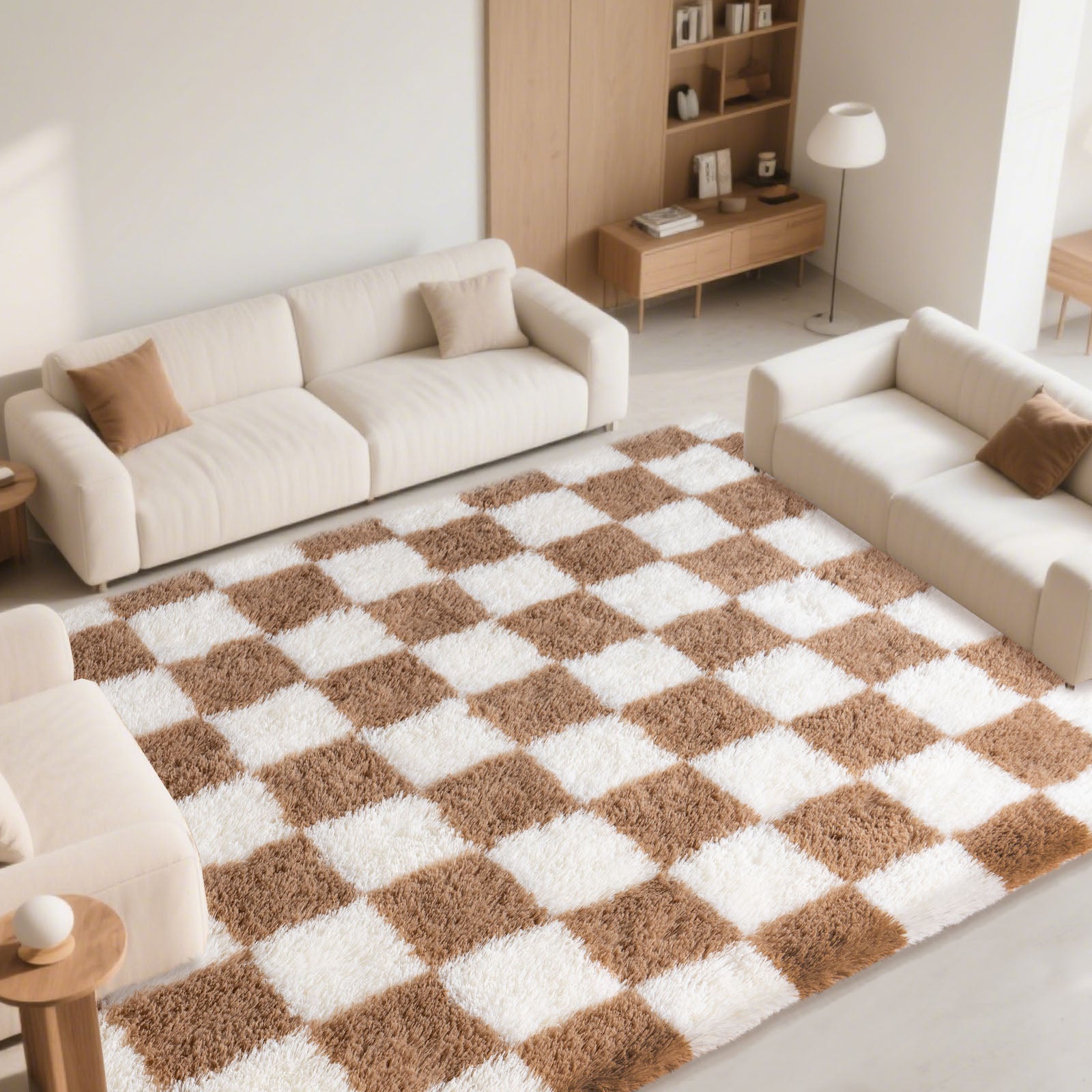 5x7 Feet Checkered Area Rugs For Living Room, Black Modern Super Soft Fluffy Rugs for Bedroom Home Aesthetic Decor