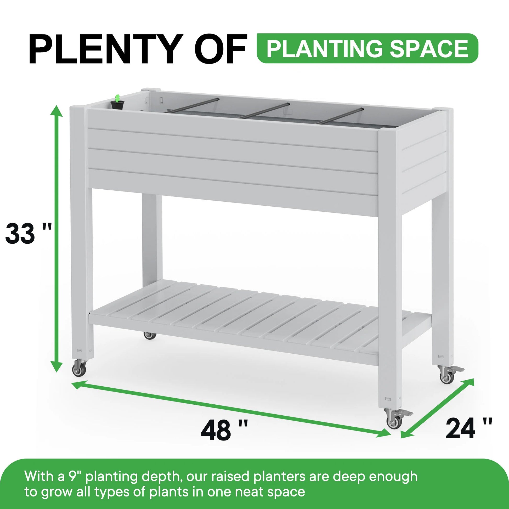 Garden Bed with wheels, Outdoor Planter Box for Vegetables, Flowers & Herbs, 21 Gallon Raised Planter