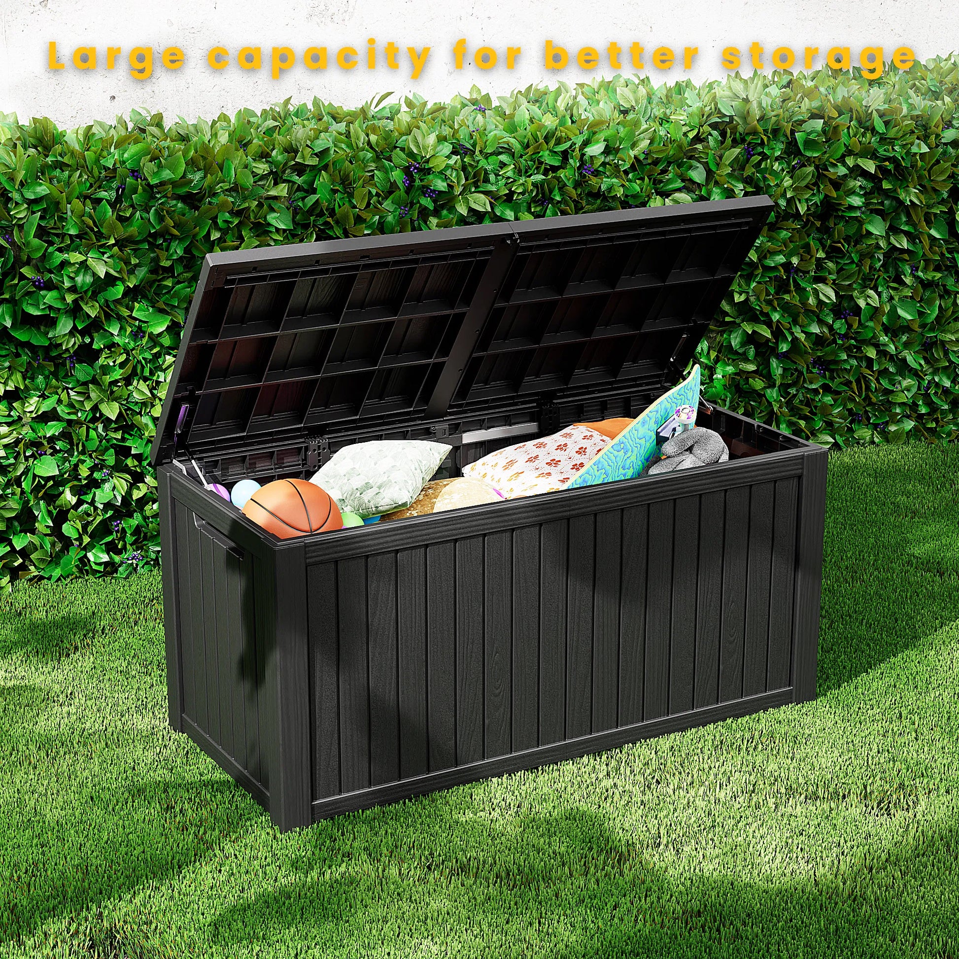 180 Gallon Resin Deck Box, Water-Resistant Lockable Outdoor Storage Box for Patio Organization