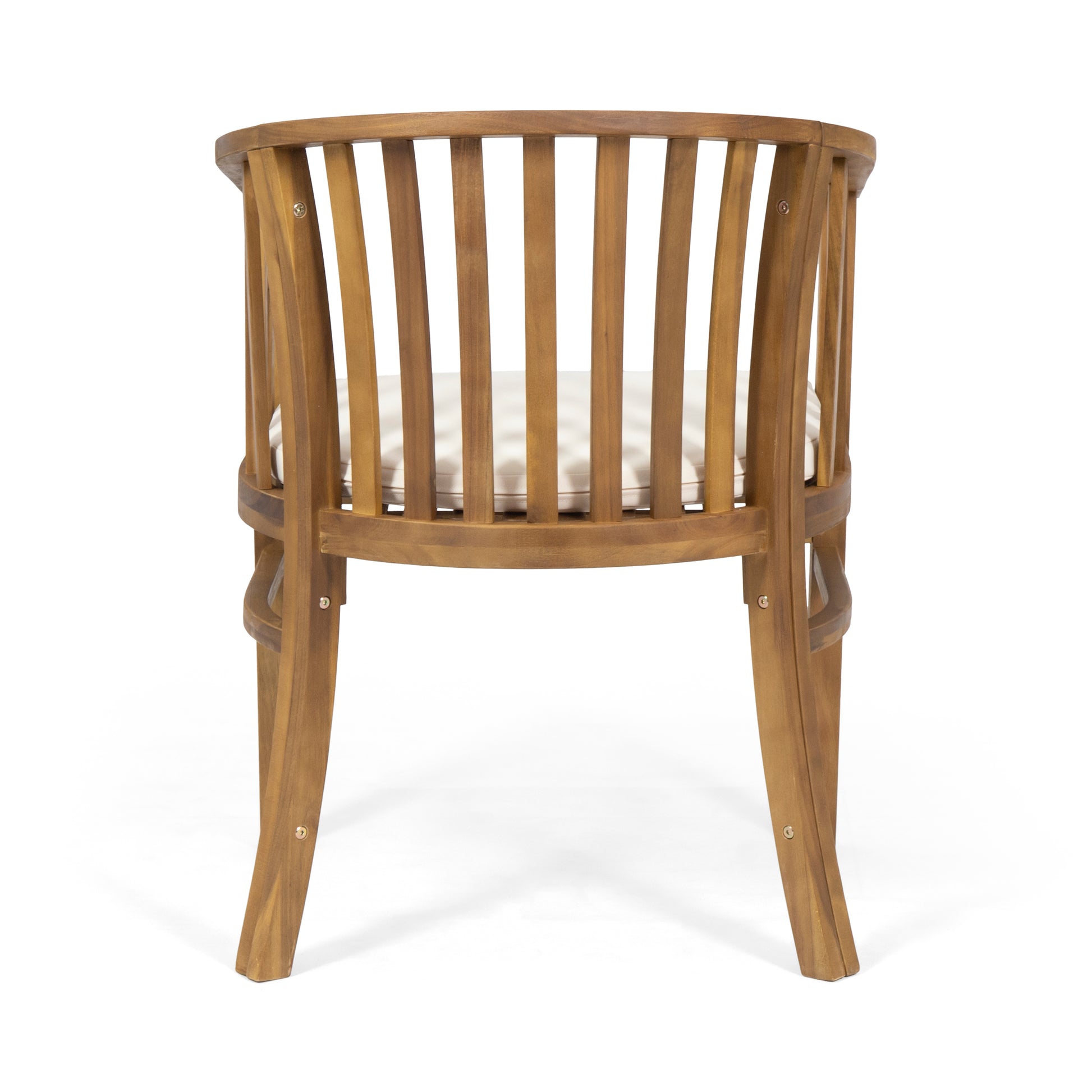 2-Pack Outdoor Wooden Dining Chairs with Cream Cushions, Teak Finish Weather-Resistant Patio Seating