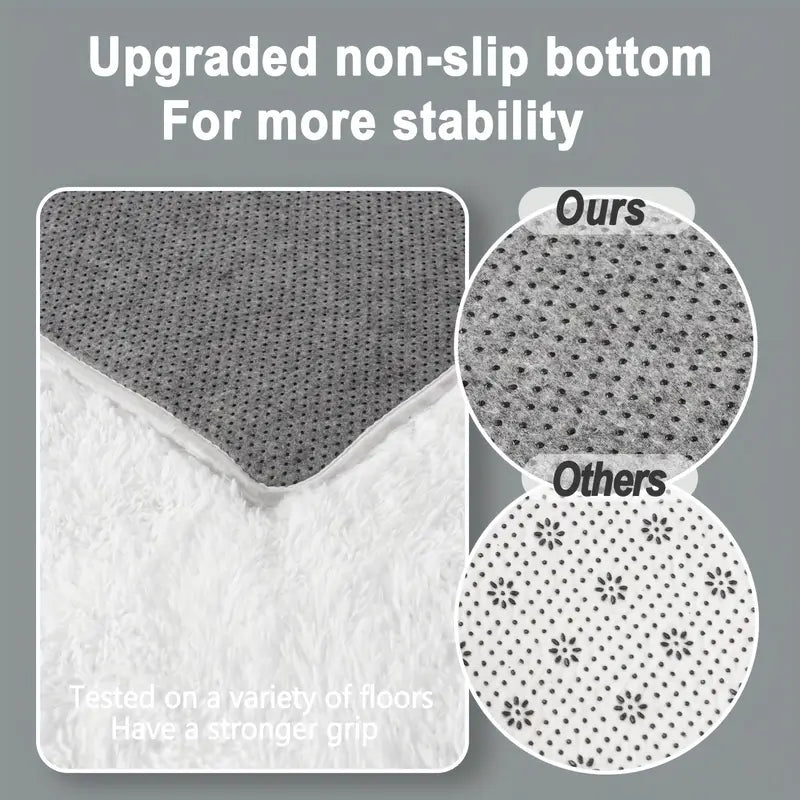 White Shaggy Area Rug with 4 Reusable Stickers, Super Soft Fluffy Non-Slip Carpet for Living Room