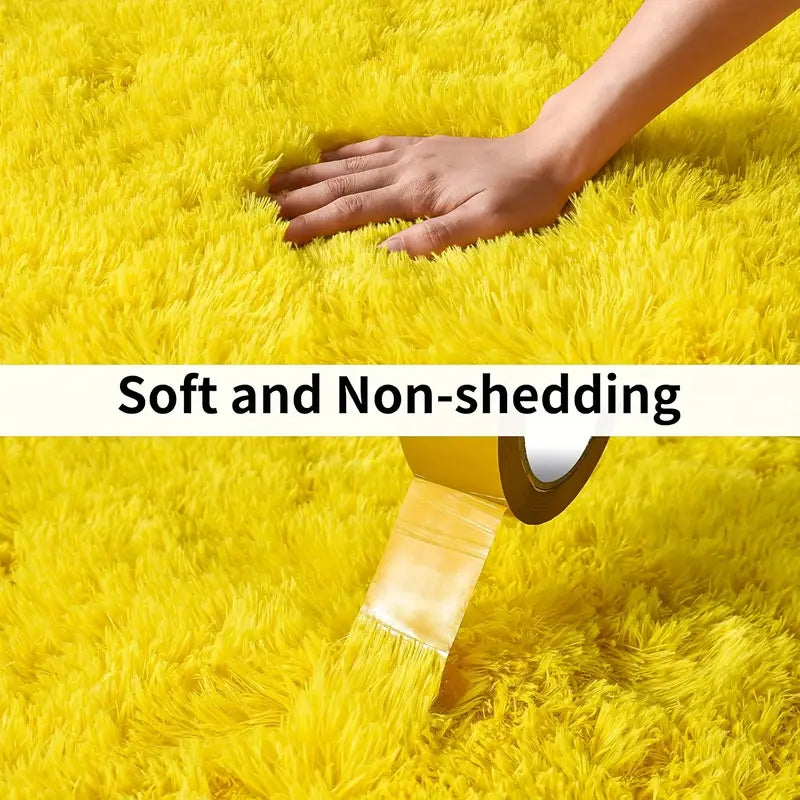 Bright Yellow Shag Rug, Ultra Soft 1.7" Thick, Non-Slip Backing, for Bedroom or Living Room