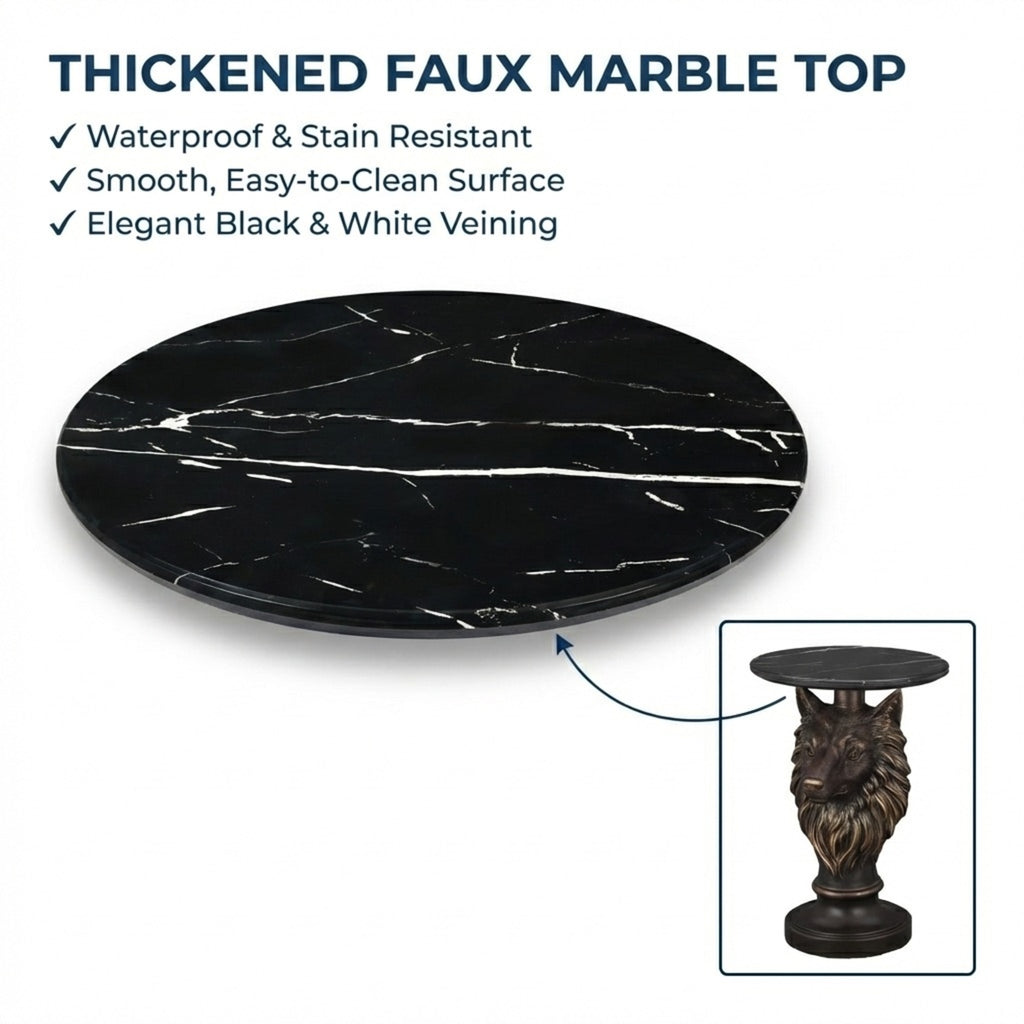 Wolf Head Accent Table, Animal Statue End Table for Living Room Home Decor