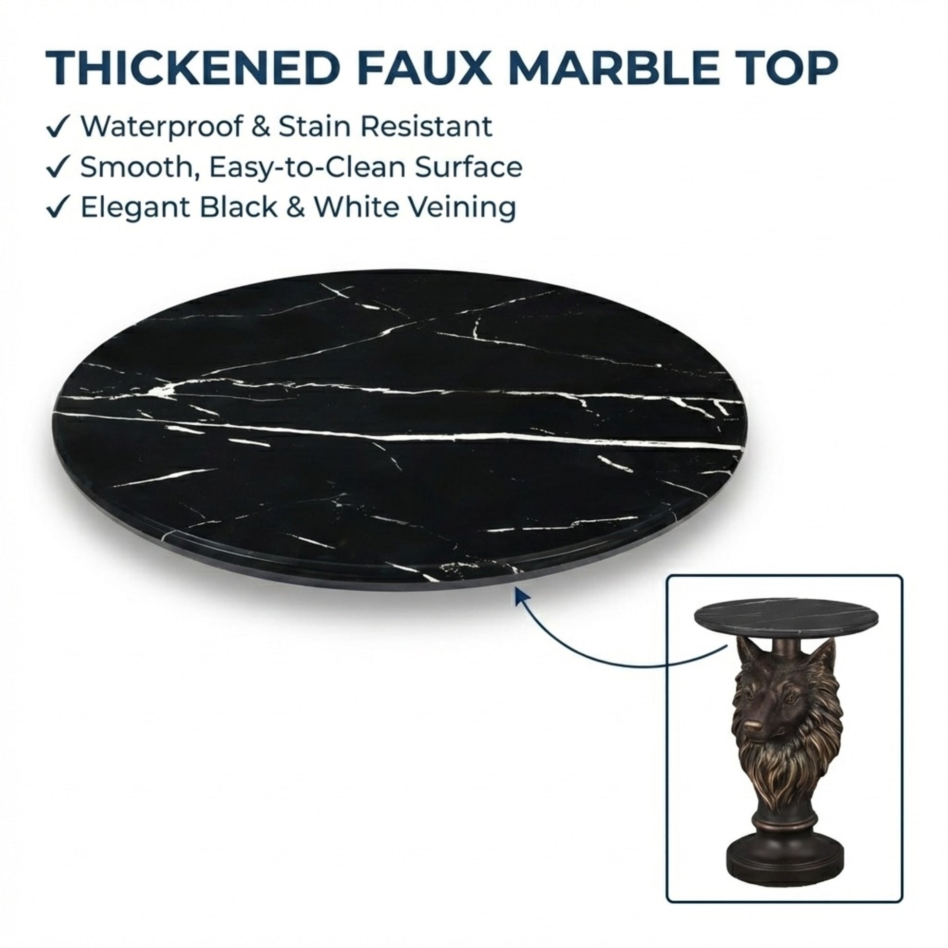 Wolf Head Accent Table, Animal Statue End Table for Living Room Home Decor