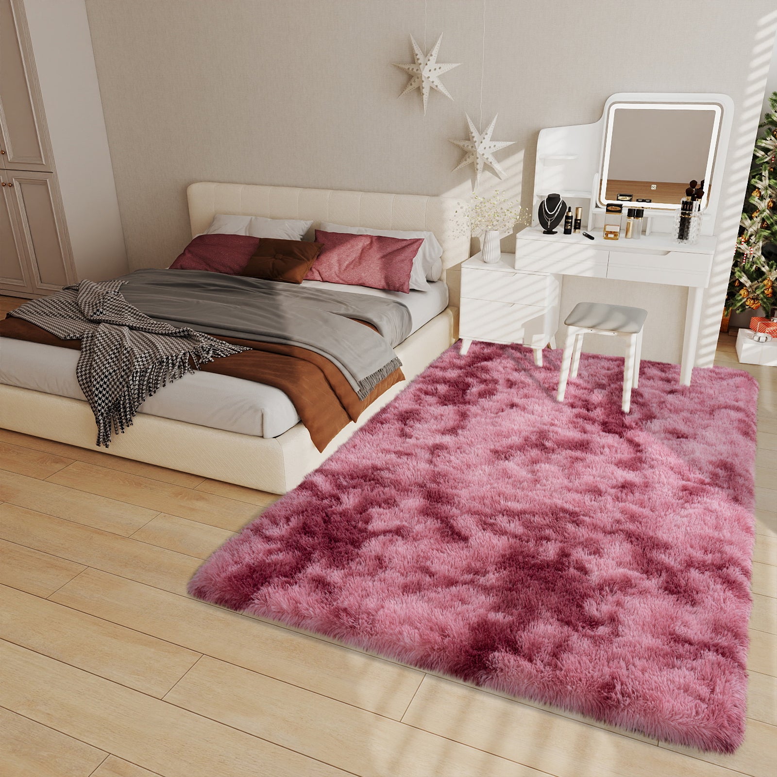 Extra Large Plush Shag Area Rug, 1.7" Thick Ultra Soft Non-Slip Tie-Dye Peacock Blue Mat