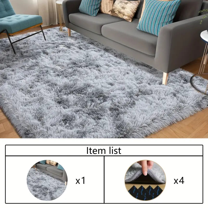 Tie-Dyed Gray Shag Rug, Ultra Soft 1.7" Plush, Non-Slip, 100% Polyester for Bedroom or Living Room