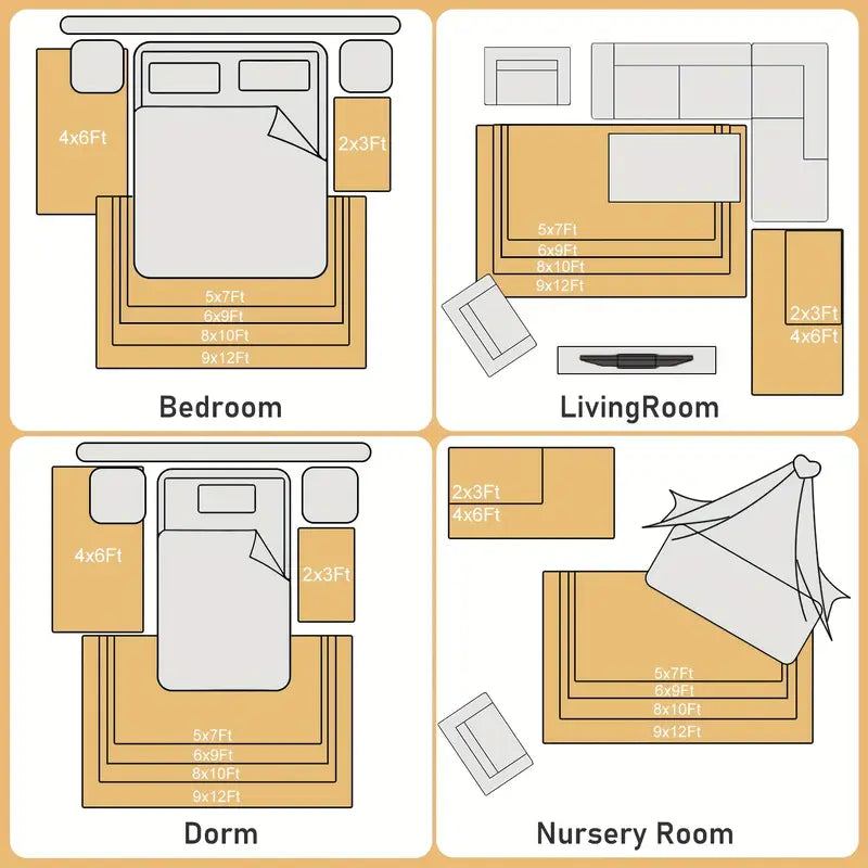Tie-Dyed Yellow Area Rug with 4 Reusable Stickers, Soft Shaggy Non-Slip Mat for Home Decor