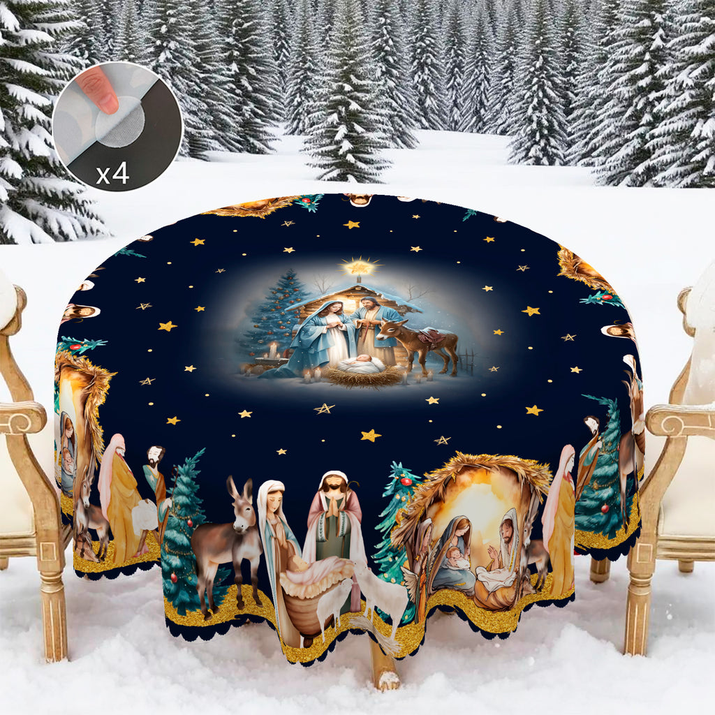 Christmas Tablecloth, Santa Claus and Christmas tree Stain-Resistant Table Cover for Dining Table Holiday Decor