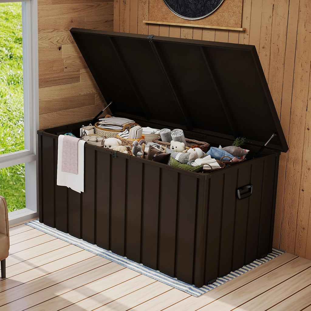 200 Gallon Patio Steel Storage Deck Box, Waterproof Lockable Bin for Cushions, Pillows & Tools