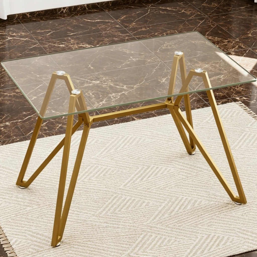 Modern Tempered Glass Dining Table, Rectangular/Round with Metal Legs, Space-Saving Kitchen Table