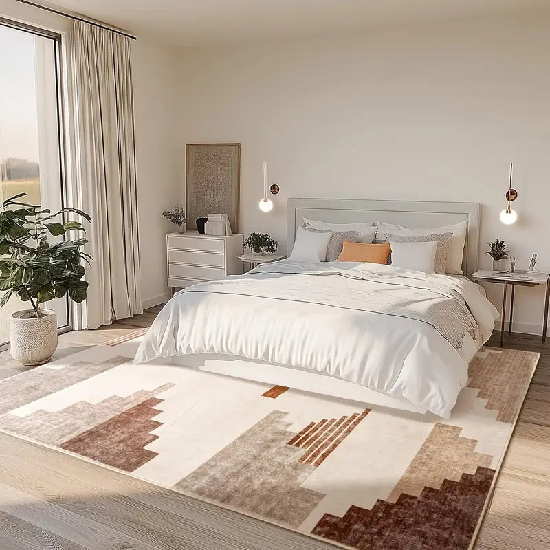 Modern Geometric Orange Area Rug, Low Pile Washable Non-Slip Polyester Mat for Entryway & Living Room