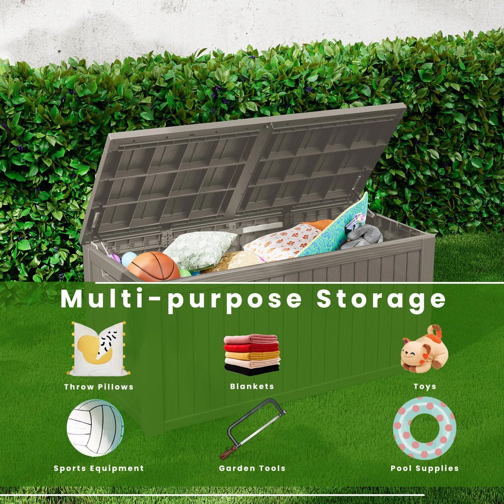 180 Gallon Resin Deck Box, Water-Resistant Lockable Outdoor Storage Box for Patio Organization