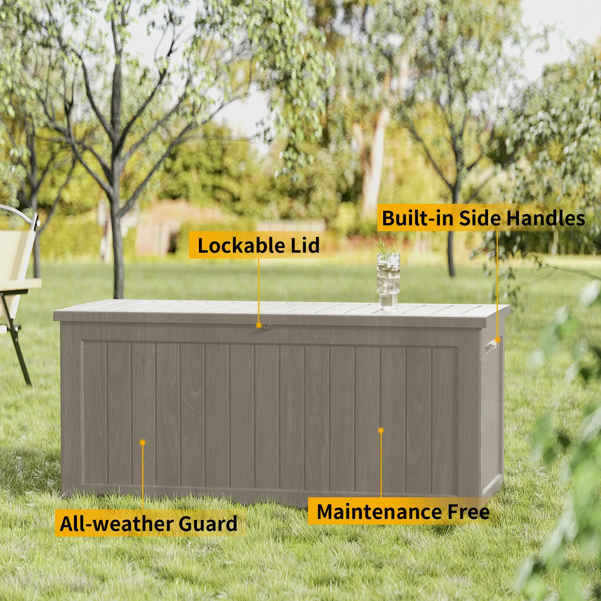 230 Gallon Resin Deck Box, Water-Resistant Lockable Outdoor Storage Box for Patio Organization