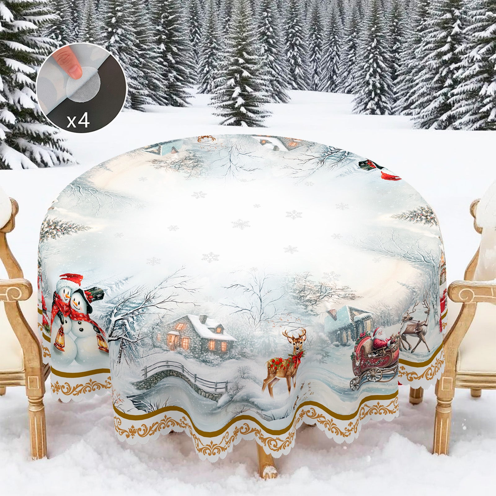 Merry Christmas Tablecloth, Snowman Santa Claus Christmas tree Stain-Resistant Dining Table Cover for Holiday Decor