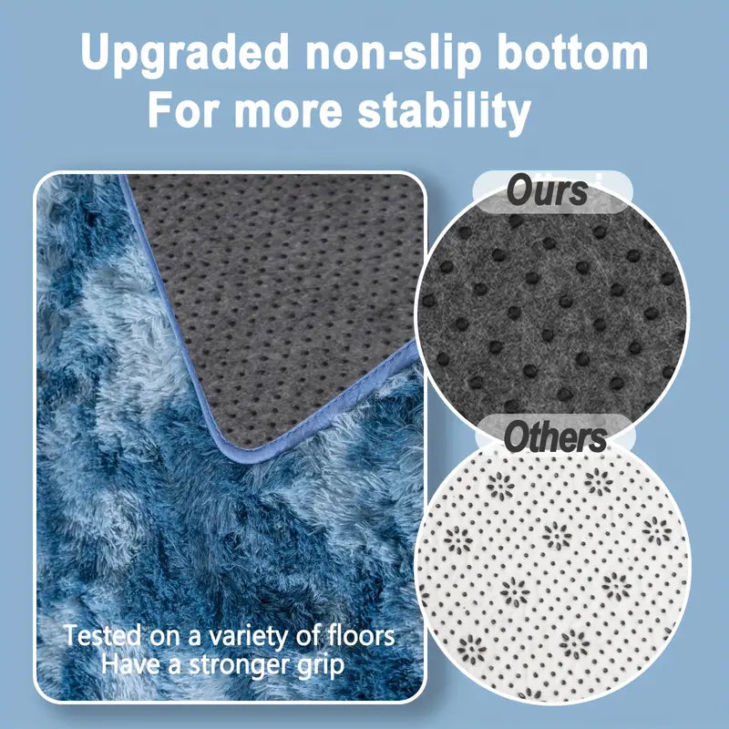 Extra Large Plush Shag Area Rug, 1.7" Thick Ultra Soft Non-Slip Tie-Dye Peacock Blue Mat