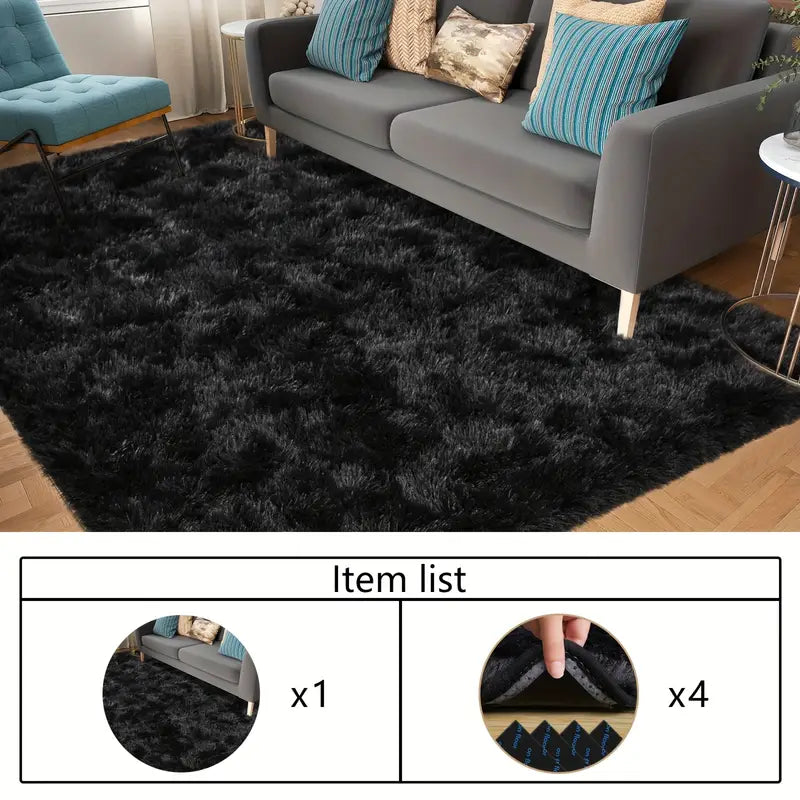 Black Shag Rug, Extra Soft 1.7" Plush Mat, Non-Slip, 100% Polyester for Bedroom or Living Room