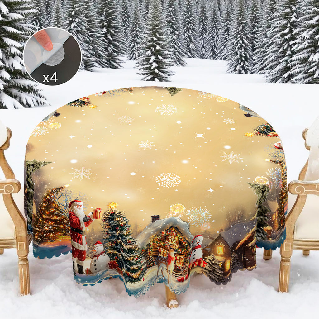 Christmas Tablecloth with Santa, Reindeer and Snowman Designs, Dustproof Dining Table Cover for Festive Holiday Decor