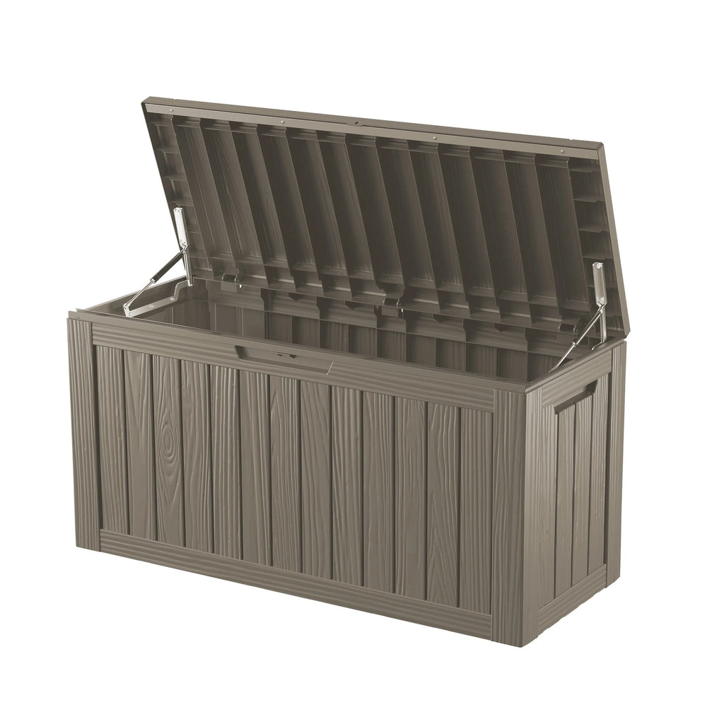80 Gallon Outdoor Deck Box, Water-Resistant Resin Storage Box with Lockable Lid for Patio