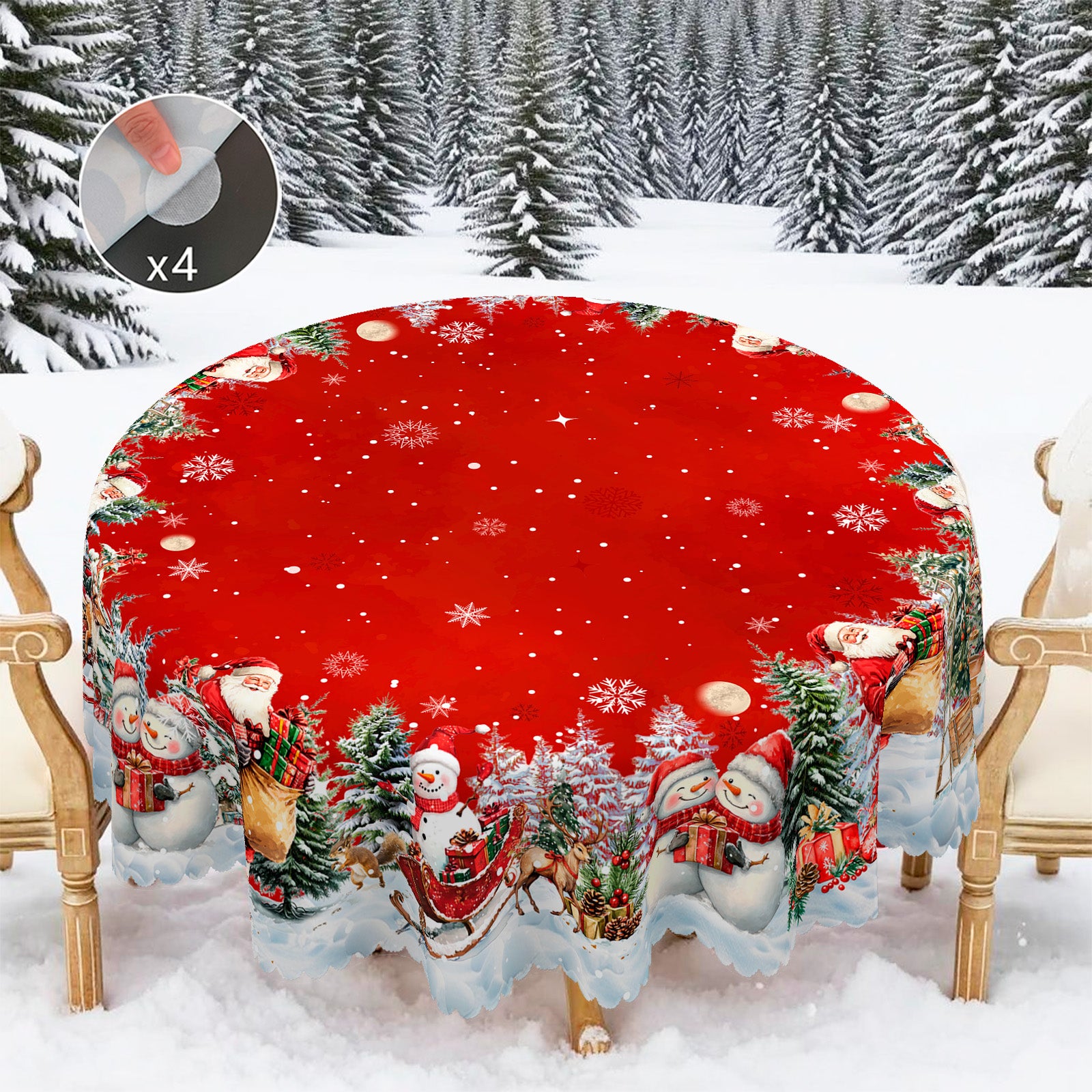 Christmas Tablecloth, Santa Claus and Christmas tree Stain-Resistant Table Cover for Dining Table Holiday Decoration