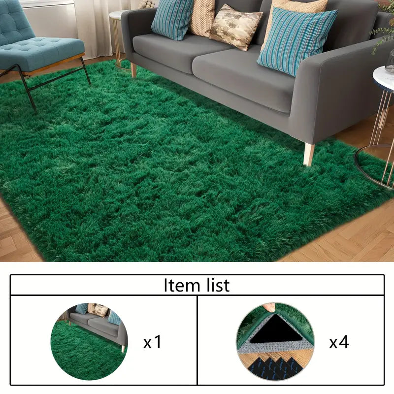 Dark Green Shag Rug, Ultra Soft 1.7" Thick, Non-Slip Backing, for Bedroom or Living Room