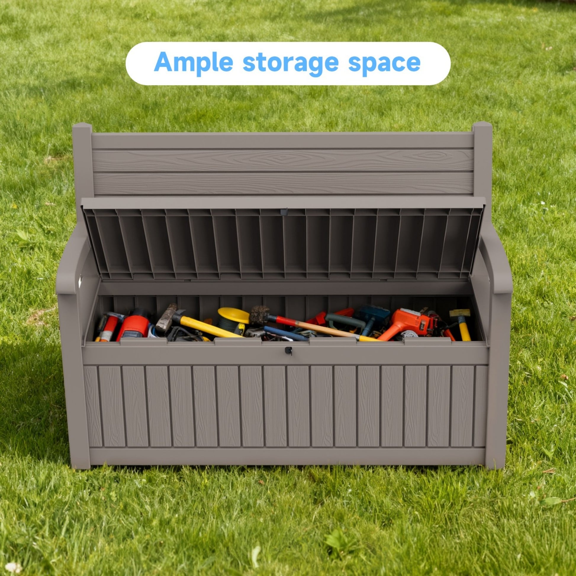 70 Gallon Deck Box, Outdoor Resin Storage Bench with Lid, Durable Patio Storage Box for Organization