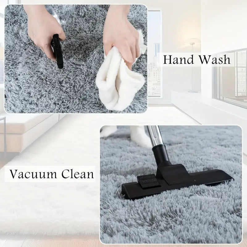 Gray Shag Area Rug, Ultra Soft 1.7" Plush, Non-Slip with Adhesive Pads, for Bedroom or Living Room