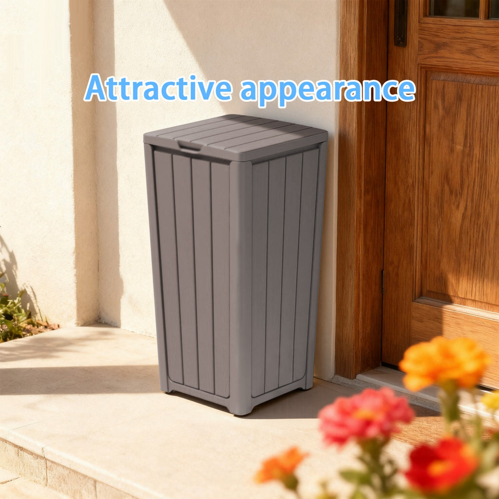 23 Gallon Outdoor Trash Bin, Resin Manual Lift Garbage & Recycling Storage Deck Box with Lid