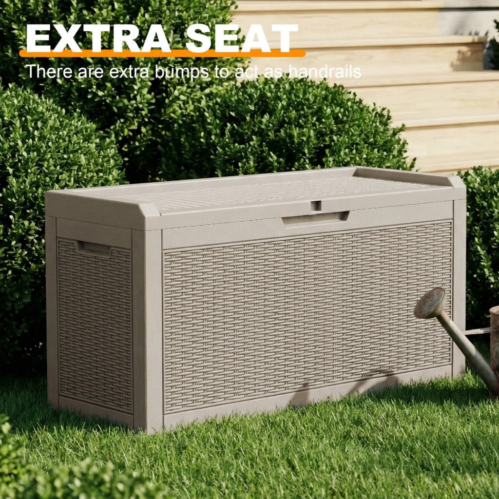 60 Gallon Outdoor Deck Box, Water-Resistant Resin Storage Box with Lockable Lid for Patio