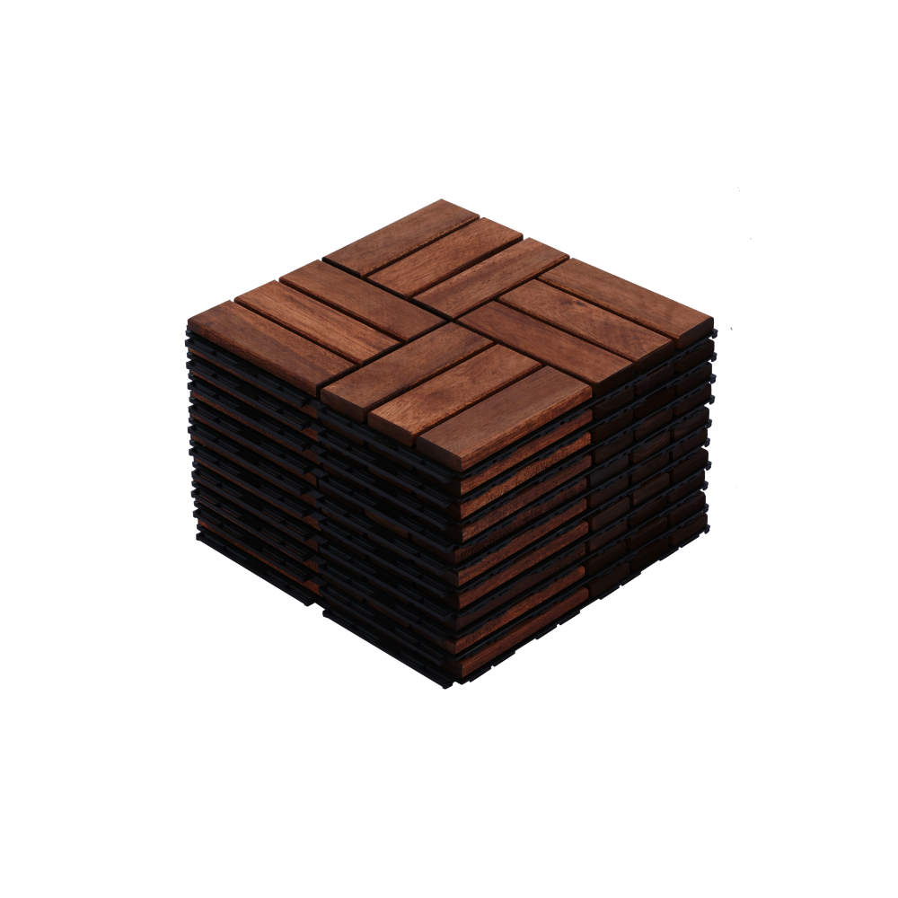 Chic Crate 10Pack 12in Checker Pattern Deck Tiles – Interlocking Brown Acacia Hardwood Flooring