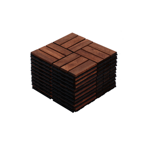 Chic Crate 10Pack 12in Checker Pattern Deck Tiles – Interlocking Brown Acacia Hardwood Flooring