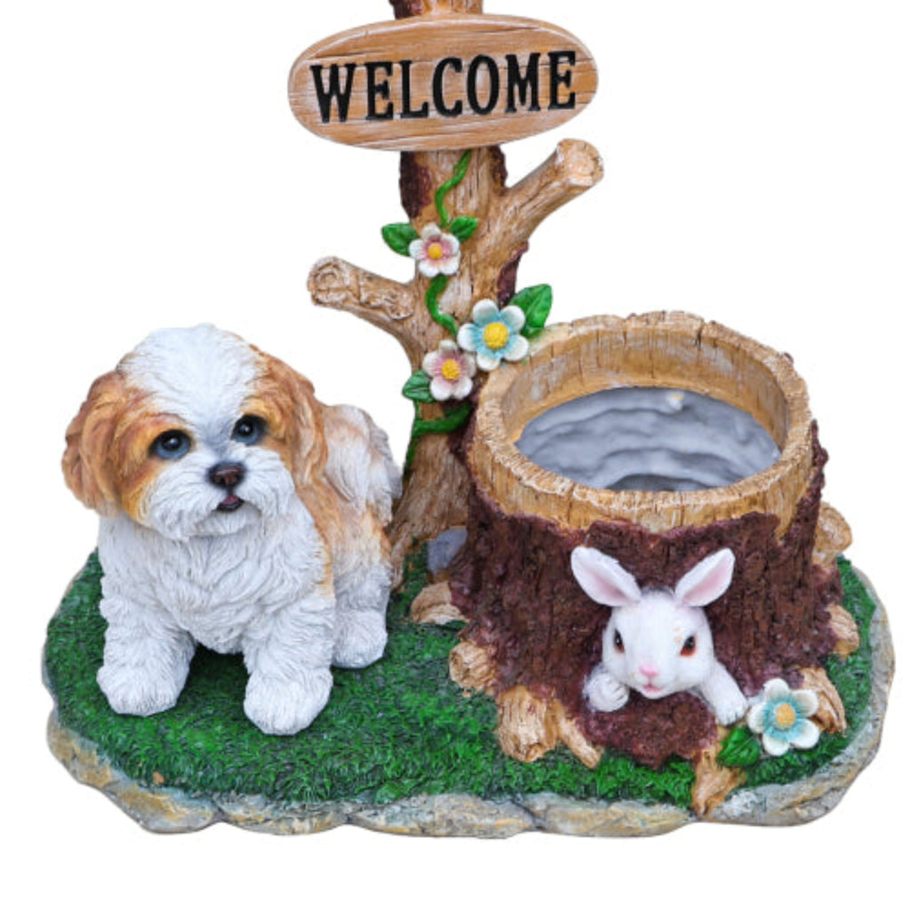 Sitting Dog Shaped Planter Statue with Delicate Modeling for Small Green Plants