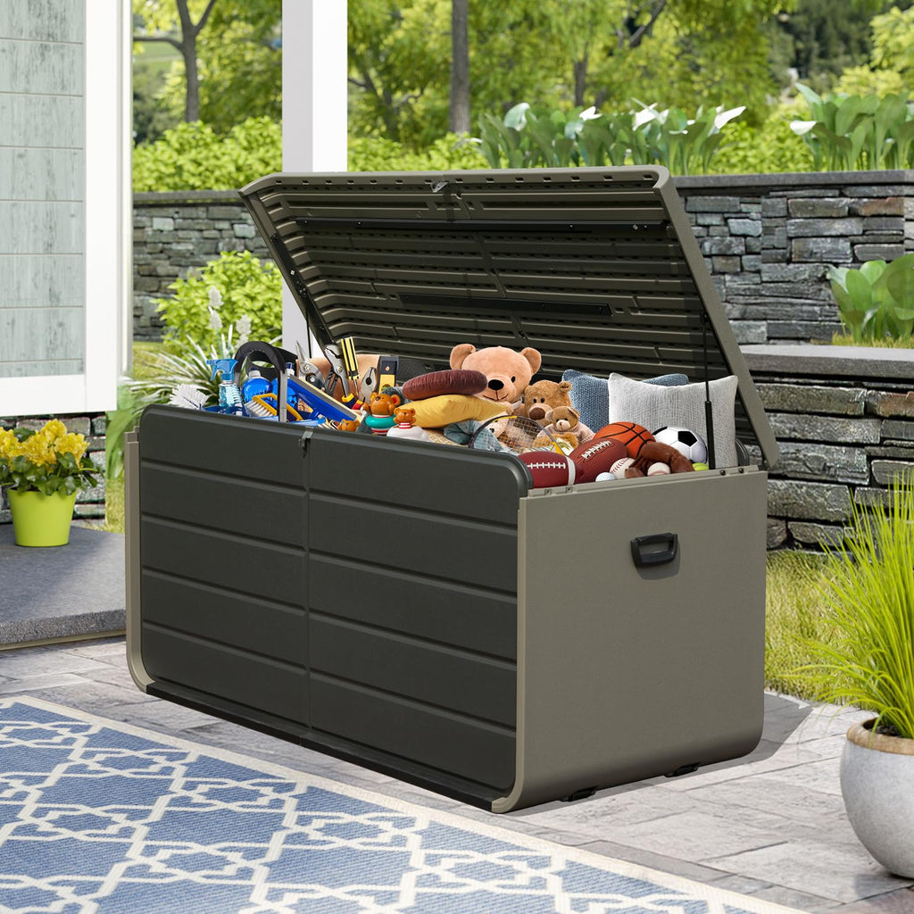 Large Heavy-Duty Resin Deck Box, Lockable Waterproof Storage Box for Patio & Garden Tools