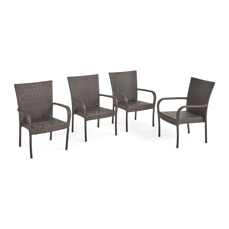 PE Wicker Stacking Outdoor Chairs 4PCS Weather Resistant Seating for Patio Garden Deck and Poolside