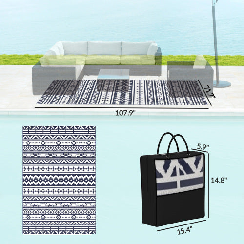 Chic Crate Outdoor Rug, Waterproof Plastic Rug with Carry Bag, for Patio Camping Beach Deck Porch Balcony