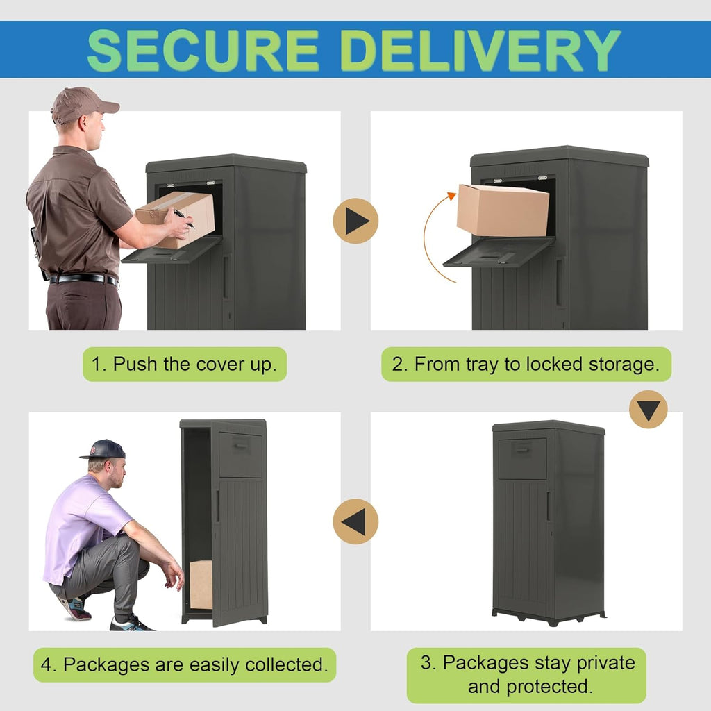 Outdoor Package Delivery Box, Large Waterproof Lockable Parcel Drop Box for Porch & Home