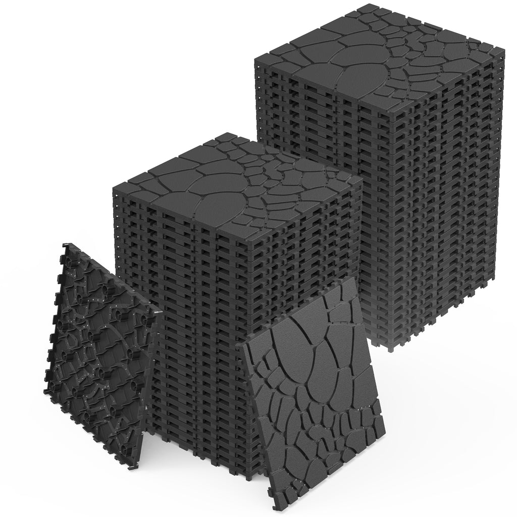 Chic Crate 44 Pack 12'' Stone Texture Interlocking Patio Deck Tiles –  DARK Gray