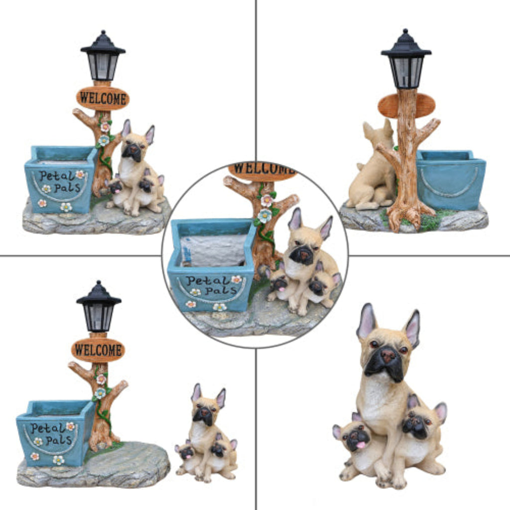 French Bulldog Family Shaped Planter Statue with Warm Design for Flower and Herb Growing