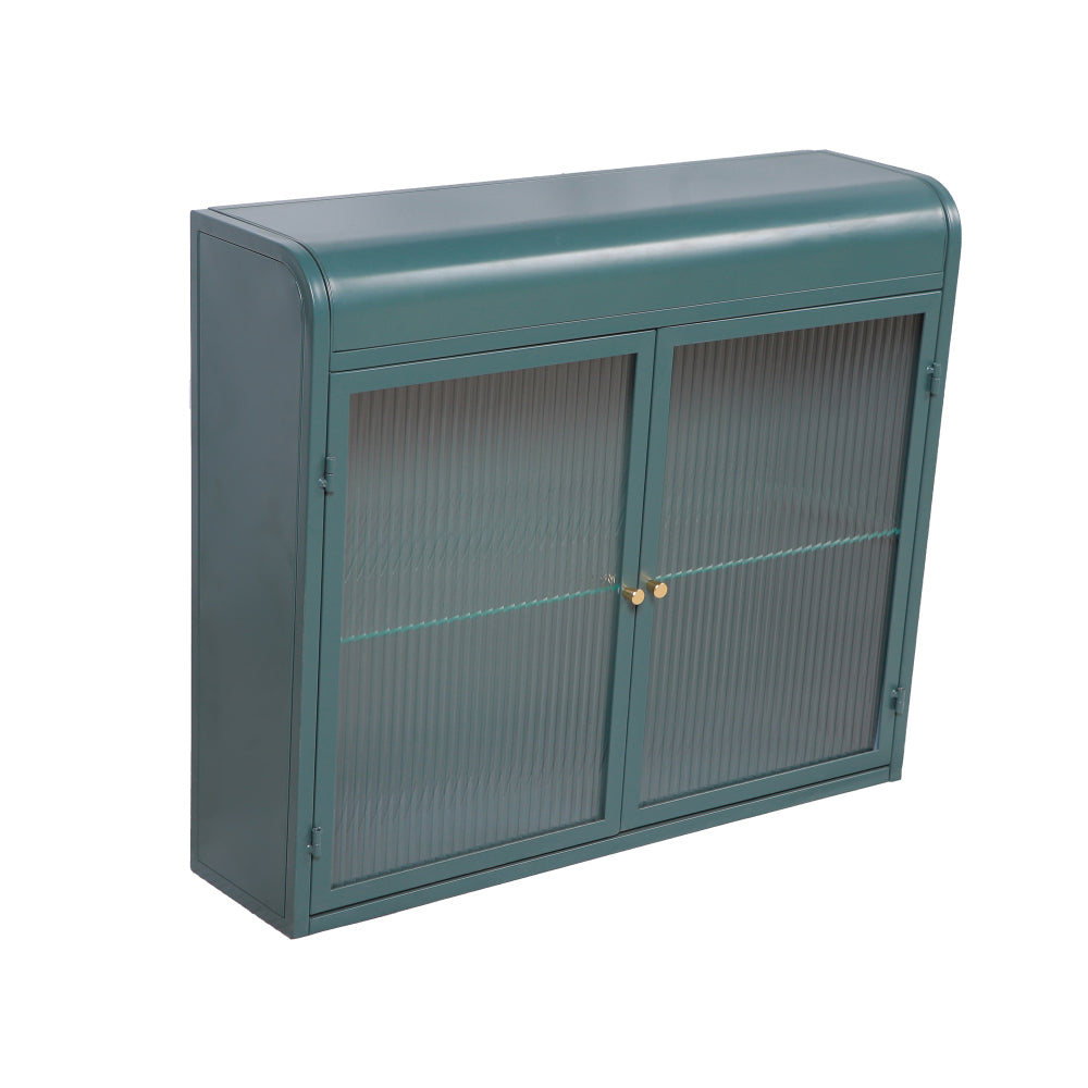 Chic Crate-Army Green 2-Door Wall-Mounted Metal Cabinet – Tempered Glass Shelves | Multi-Room | Bath, Kitchen, Office