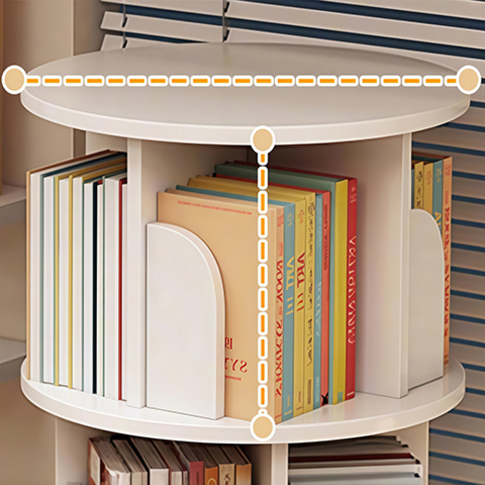 Chic Crate-5-Tier Rotating Bookshelf – 360° Display | Space-Saver | Warm White | Bedroom/Living Room/Office