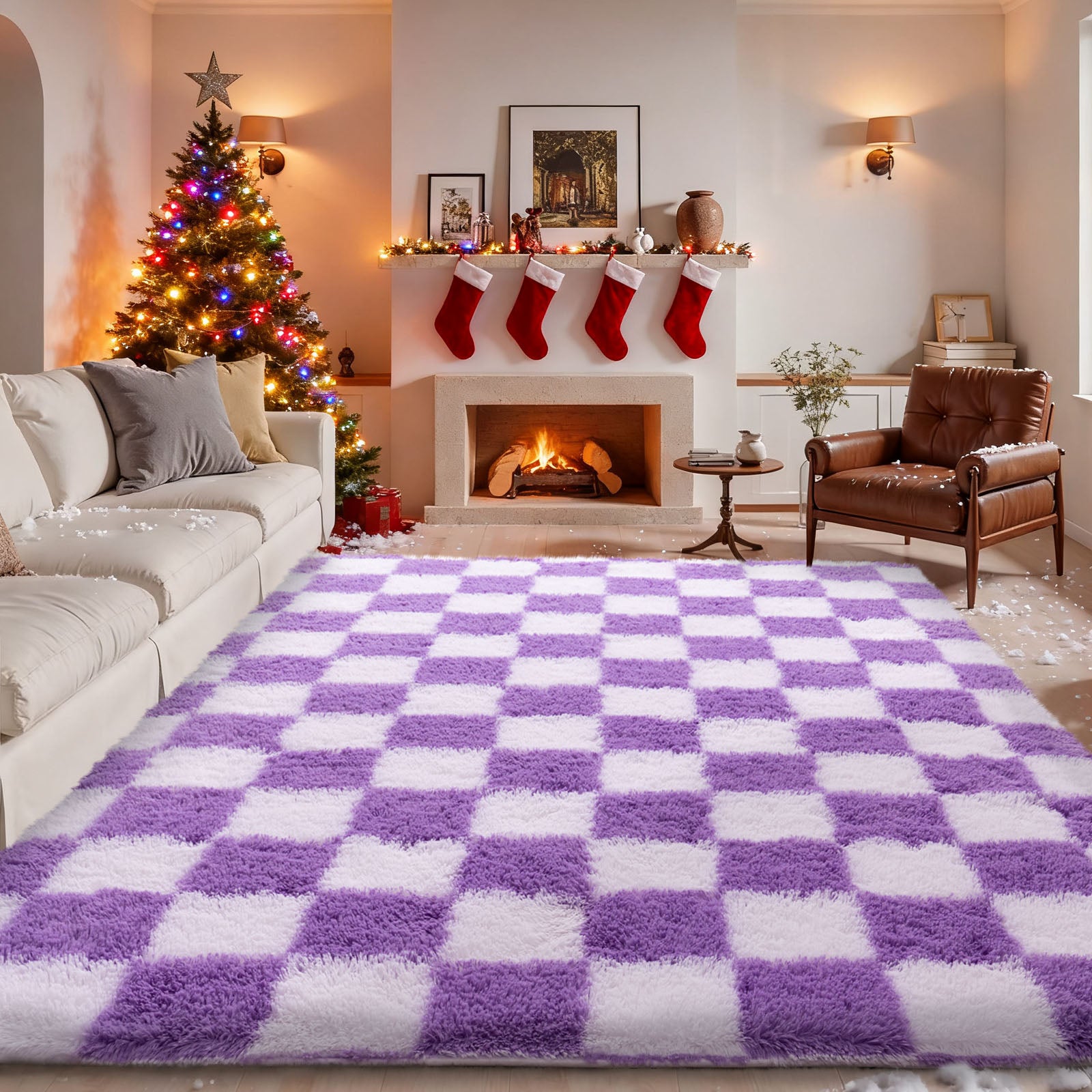 5x7 Feet Checkered Area Rugs For Living Room, Black Modern Super Soft Fluffy Rugs for Bedroom Home Aesthetic Decor