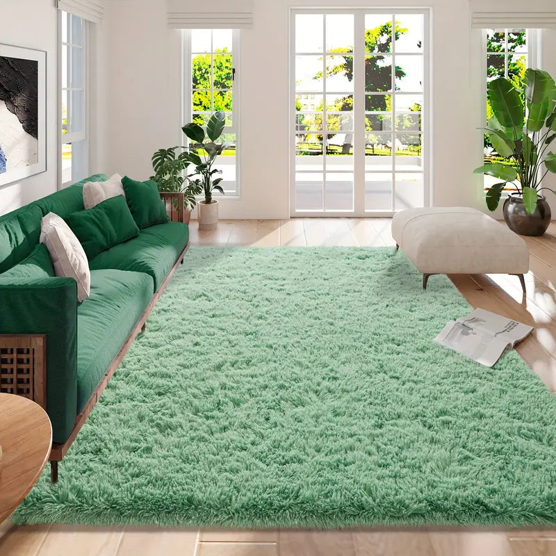 Green Shag Rug, Ultra Soft 1.7in Thick, Extra Large Non-Slip Mat for Bedroom or Living Room