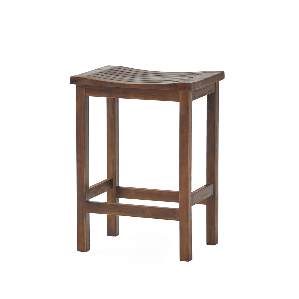 Acacia Wood Counter Height Bar Stools Set of 2, Mahogany Brown Outdoor Patio Kitchen