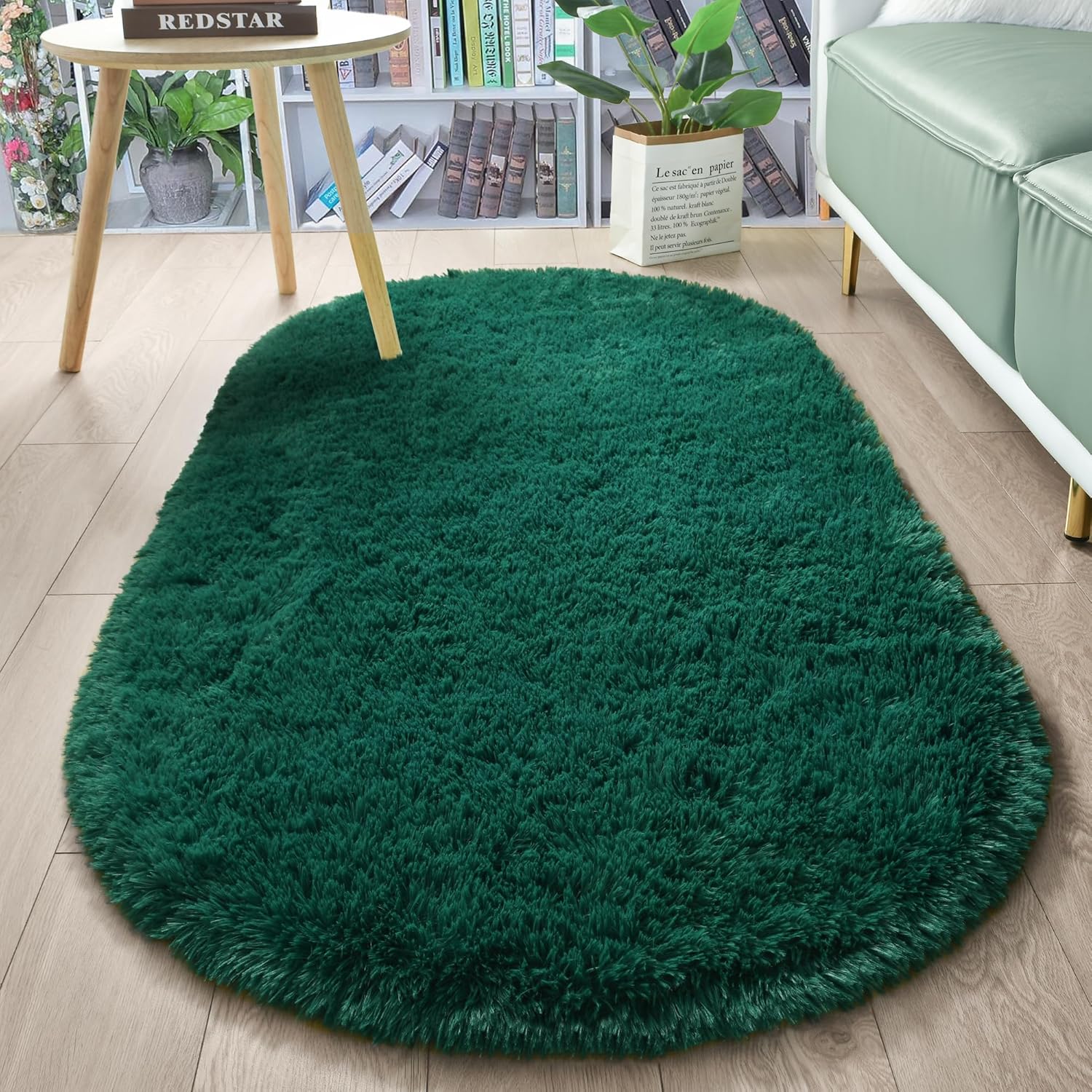 Fluffy Oval Area Rug 2.6 x 5.3 Ft, Soft Fuzzy Shag Carpet for Bedroom Bedside, Non-Slip Plush Shaggy Rug