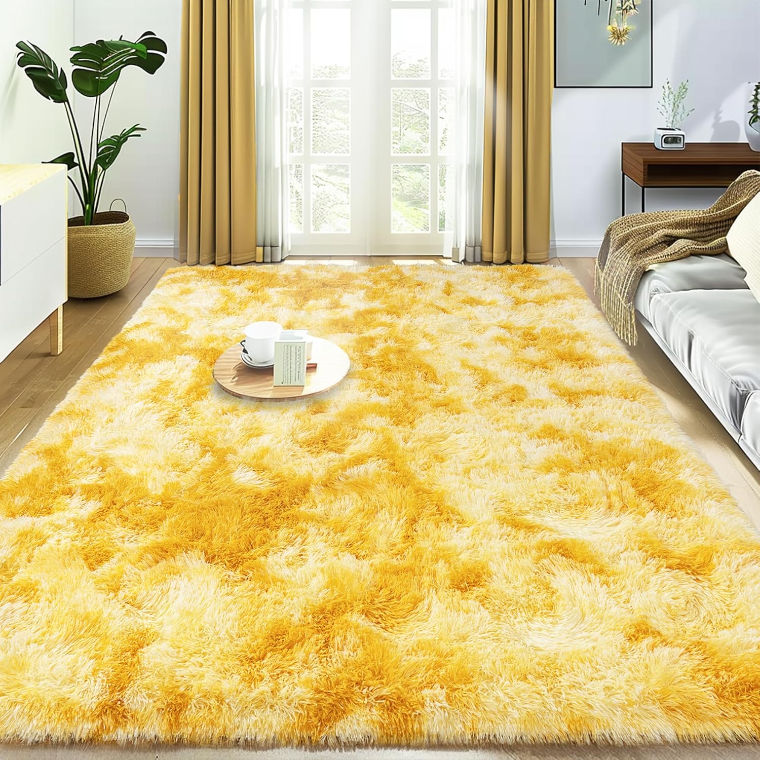 Orange Shag Rug, Ultra Soft 1.7" Thick, Non-Slip, 100% Polyester, Square & Round for Bedroom/Living Room