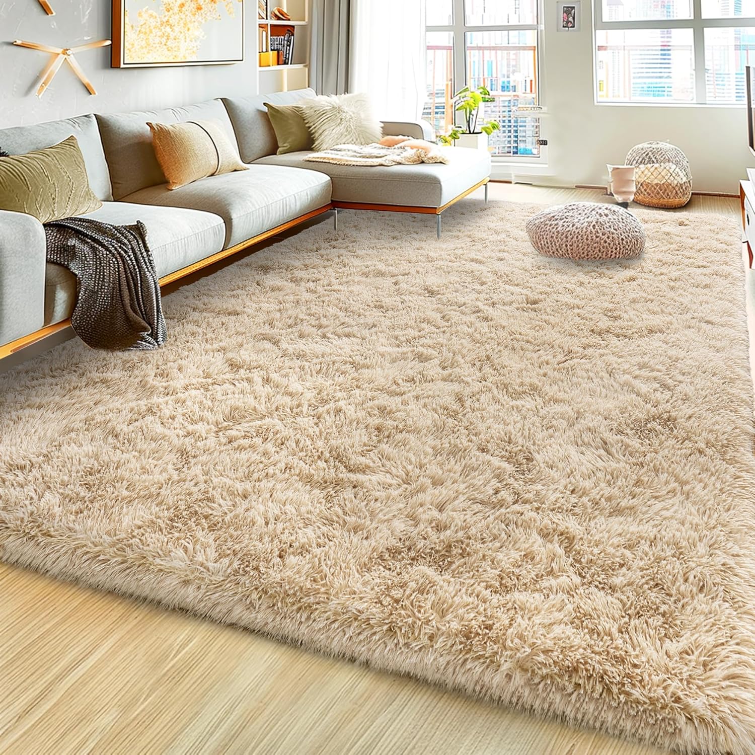 Soft Shag Area Rug 6x9 for Living Room or Bedroom, Fluffy Non-Slip Plush Carpet, Cozy Fuzzy Indoor Rug