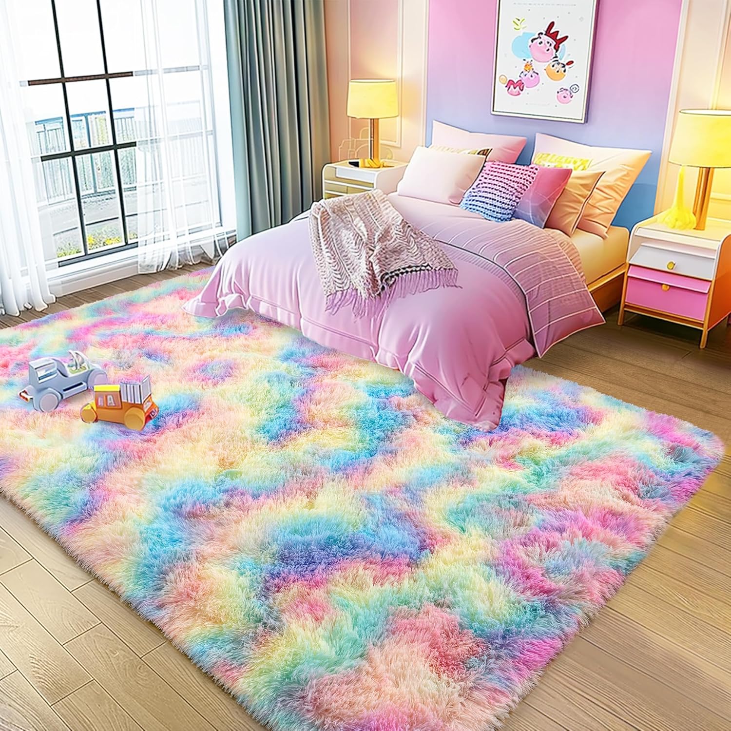 Area Rugs for Living Room Bedroom, Non-Slip Fluffy Soft Shag Carpet for Kids Home Dorm Decor
